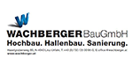 Das Logo der WACHBERGER BauGmbH, eines Bauunternehmens, zeigt ein blaues 
