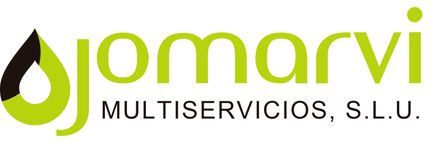 Logotipo para Jomarvi Multiservicios, SLU, con gota de agua verde y texto verde lima.