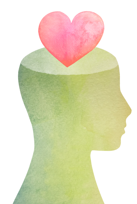 Un cœur sort d'un visage vert