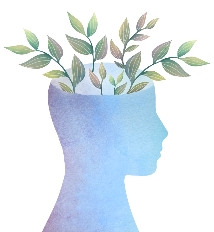 Des plantes sortent d'une tête bleue