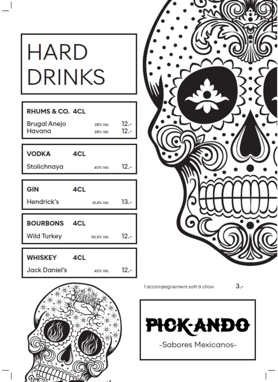 menu hard drinks