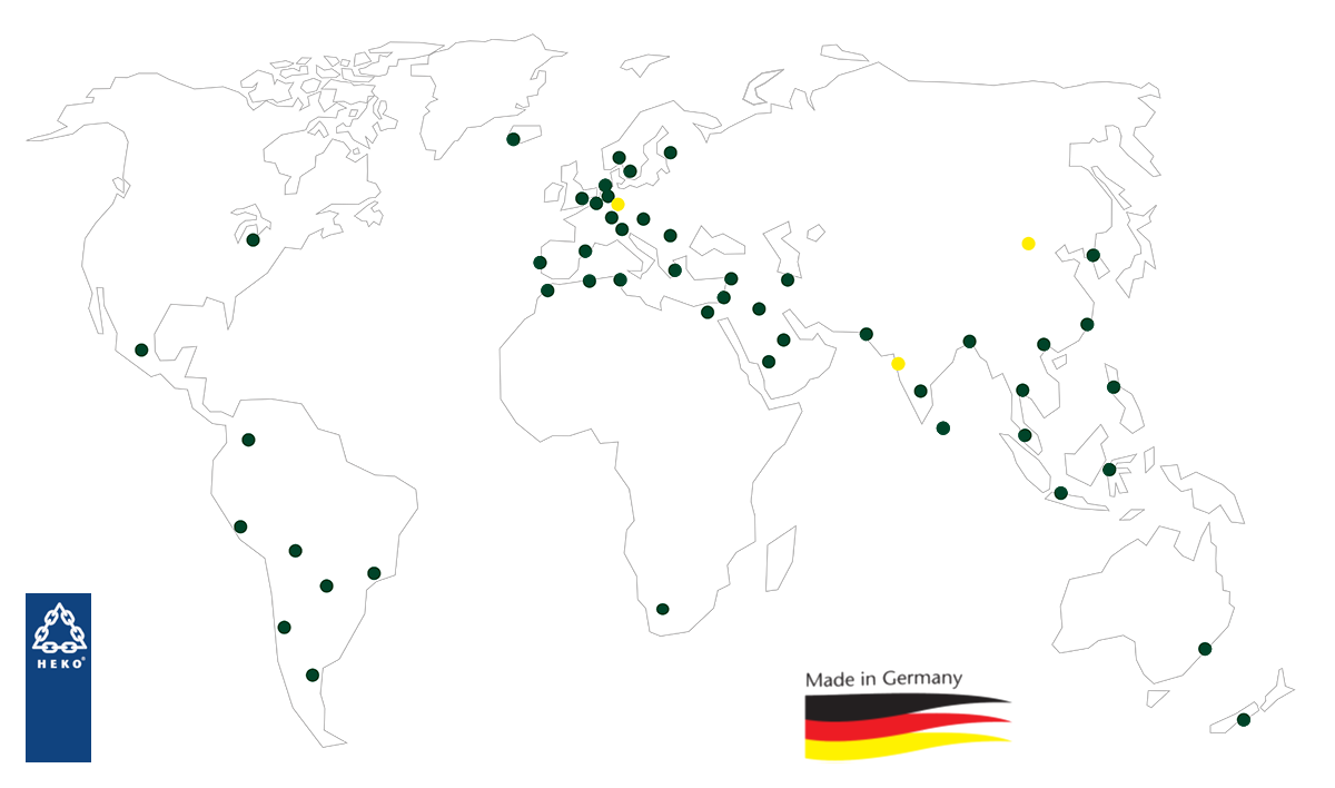 Eine Weltkarte mit grünen Punkten und einer deutschen Flagge