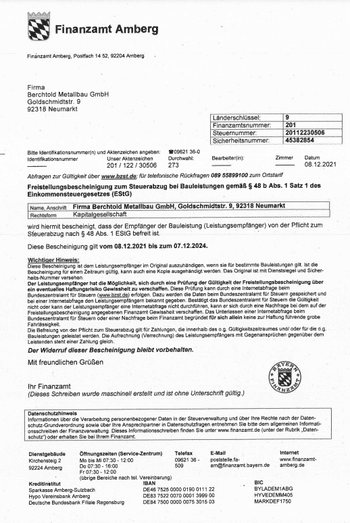 Freistellungsbescheinigung § 48b EstG GmbH
