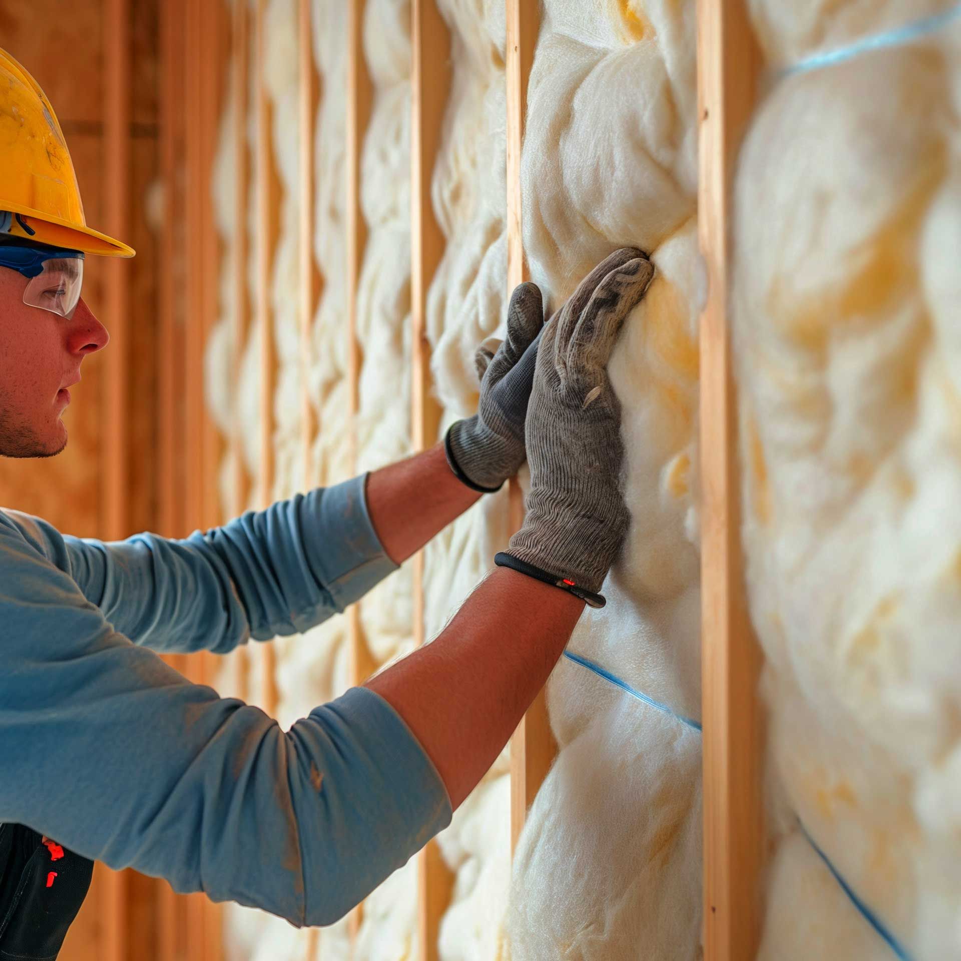 Un artisan posant un isolant à l'intérieur d'une maison