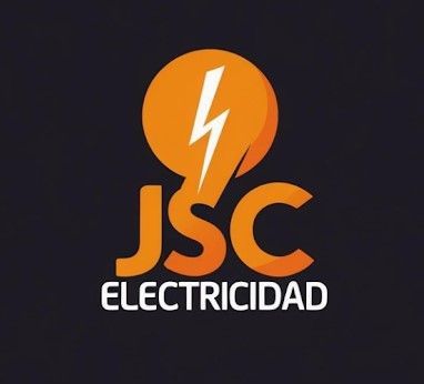 Logotipo de "JSC Electricidad" con una bombilla naranja que contiene un rayo blanco sobre las letras "JSC".