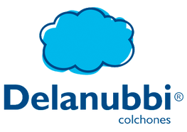 Un logotipo para colchones delanubi con una nube azul.