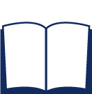 Icône de livre ouvert, pages blanches, couverture bleue.