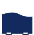 Récipient rectangulaire bleu à bord supérieur ondulé, avec deux petits rectangles à la base.