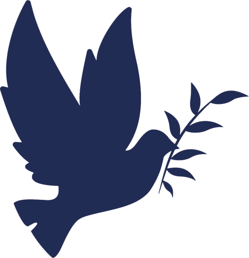 Silhouette d'une colombe portant un rameau d'olivier, symbole de paix.