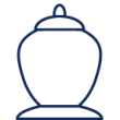 Contour bleu d'une urne avec un couvercle, posée sur une base ronde.