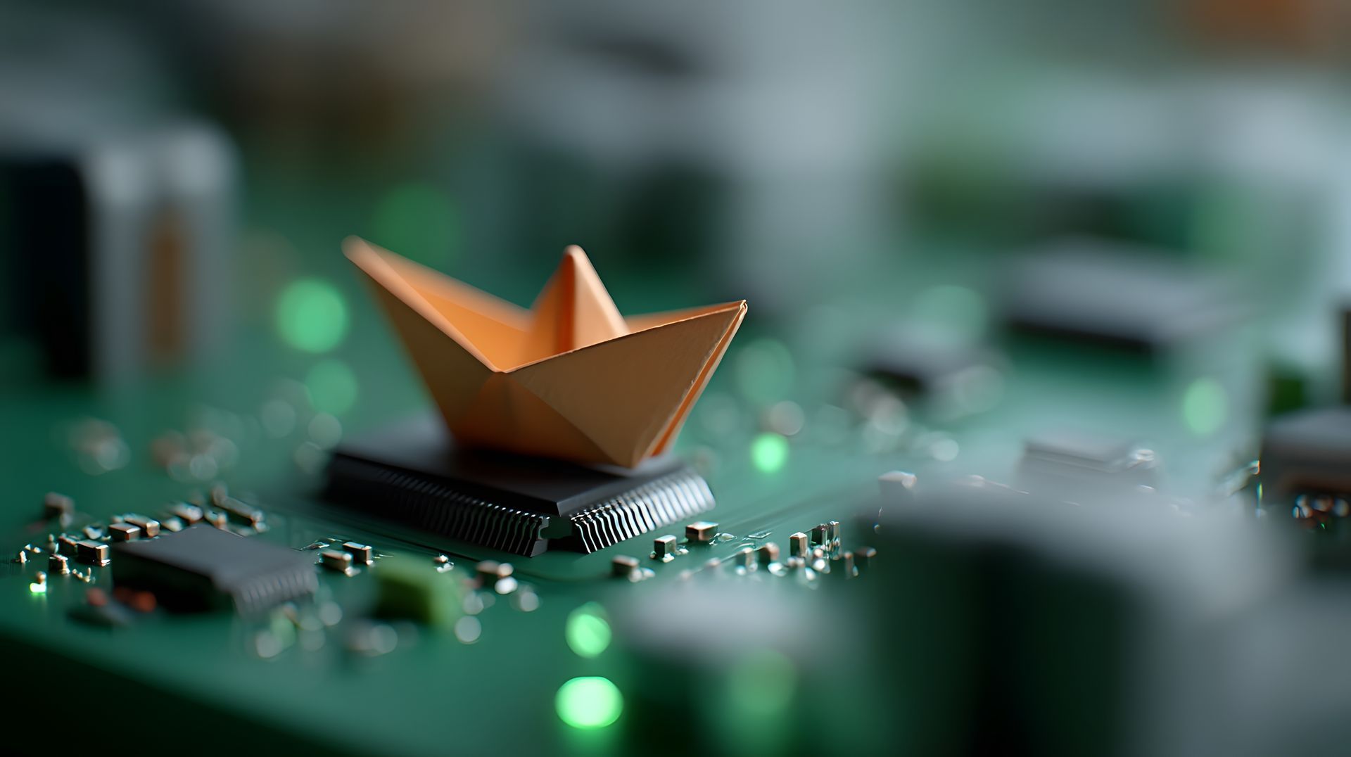 Un bateau en papier sur de l'électronique