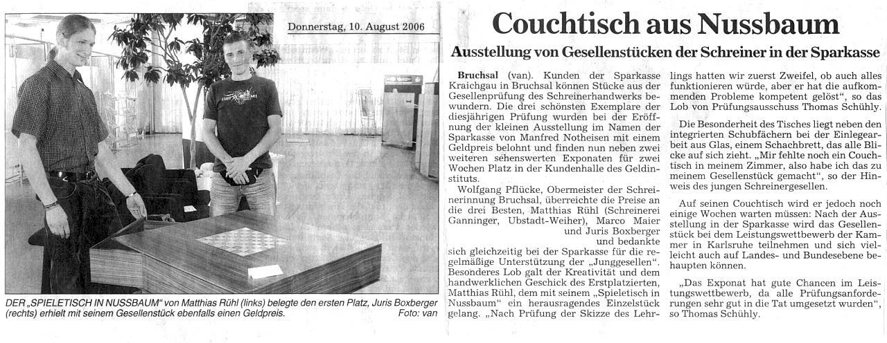 A newspaper article about couchtisch aus nusbaum