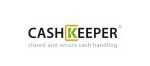 Logotipo de CashKeeper con una “K” verde y un eslogan gris sobre un fondo blanco.