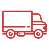 Une simple icône rouge représentant un camion de livraison tourné vers la droite.