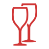 Deux verres à vin rouge stylisés se chevauchant sur un fond blanc.