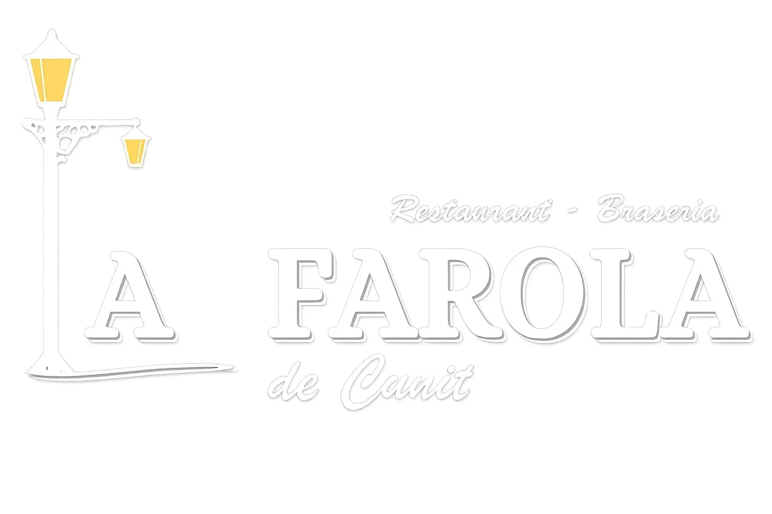 Logotipo del restaurante La Farola de Ossia, que muestra una farola y texto blanco sobre fondo blanco.