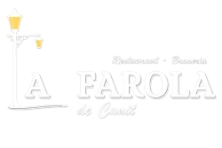Logotipo del restaurante La Farola de Ossia, que muestra una farola y texto blanco sobre fondo blanco.