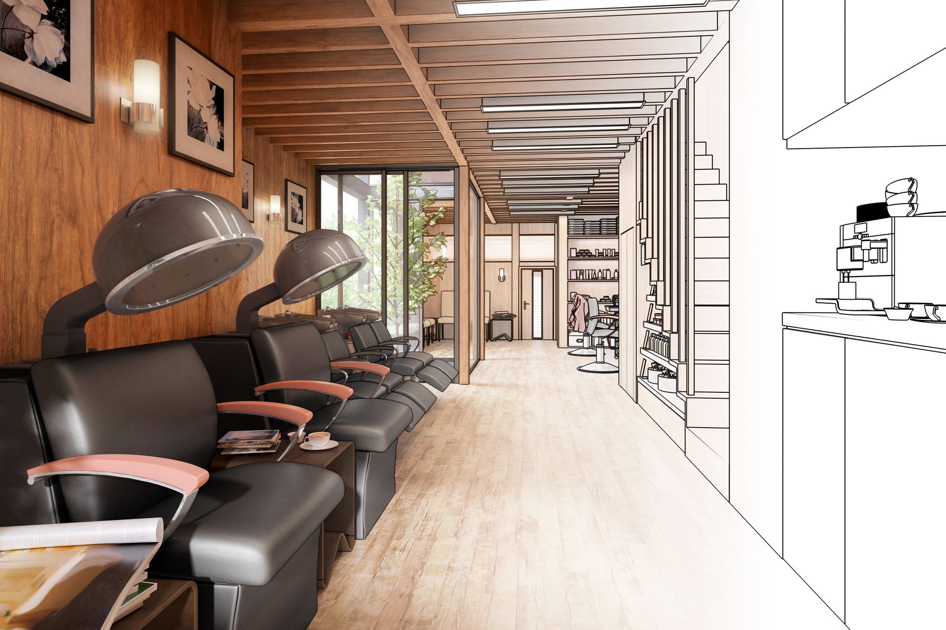 Illustration 3D d'un salon de coiffure