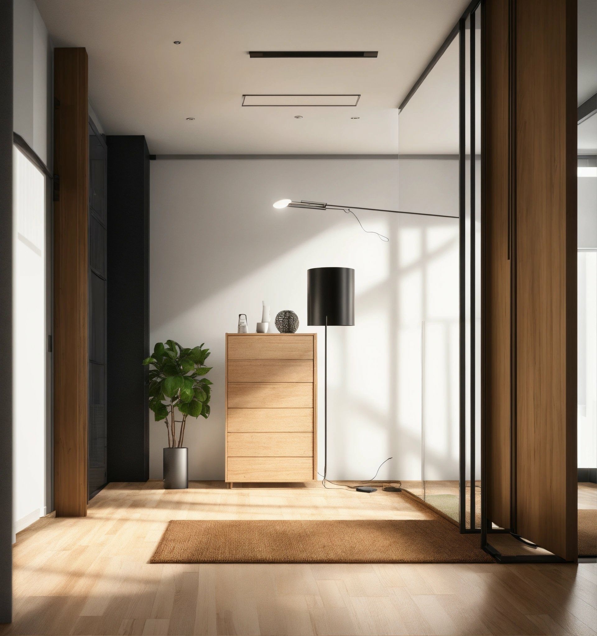 Commode en bois clair dans l'entrée d'une maison - Menuiserie intérieure