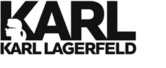 Ein schwarz-weißes Logo für Karl Lagerfeld auf weißem Hintergrund.