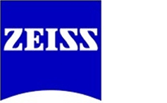 Ein blau-weißes Logo für Zeiss auf weißem Hintergrund.