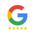 Logo de Google avec 5 étoiles  en dessous