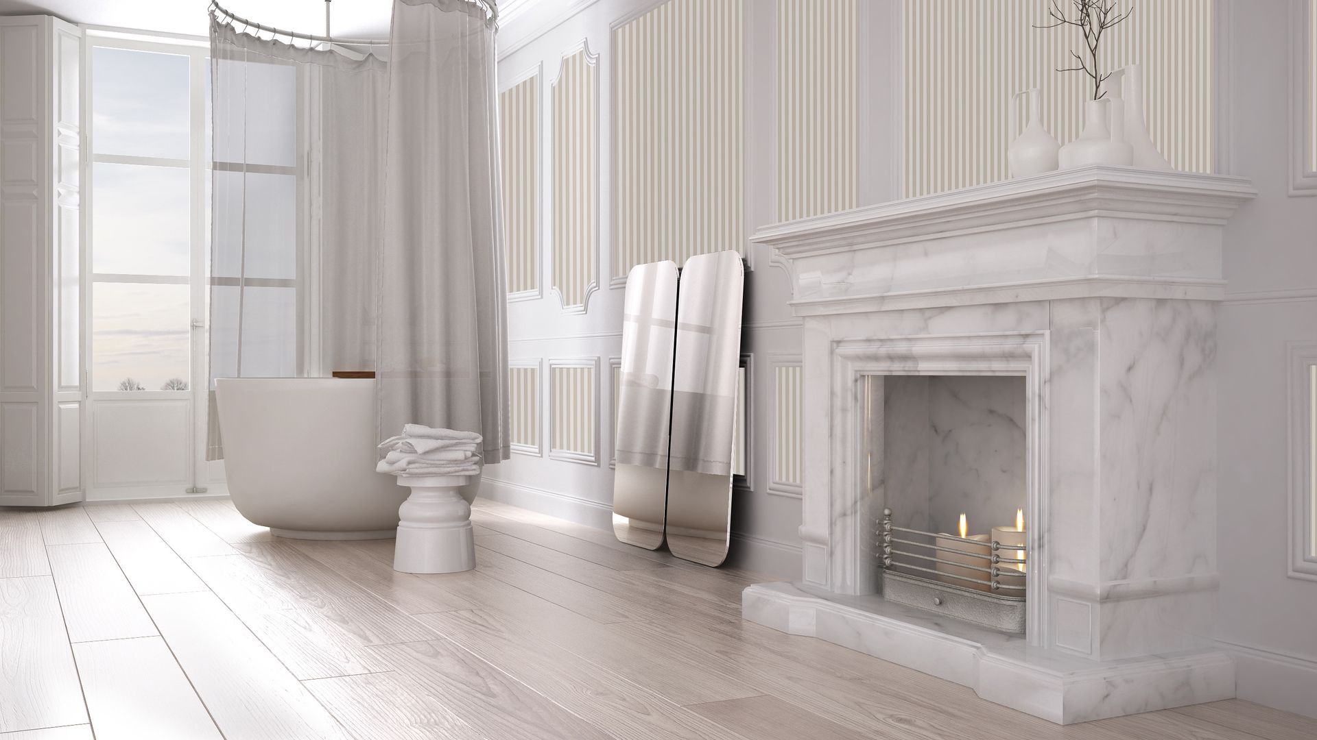 Cheminée en marbre blanc