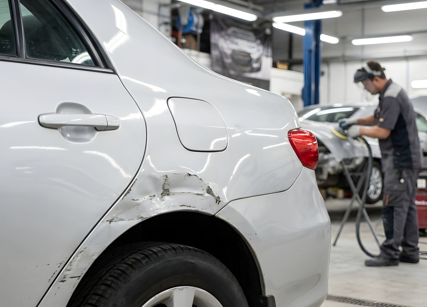 Un impact sur une voiture blanche