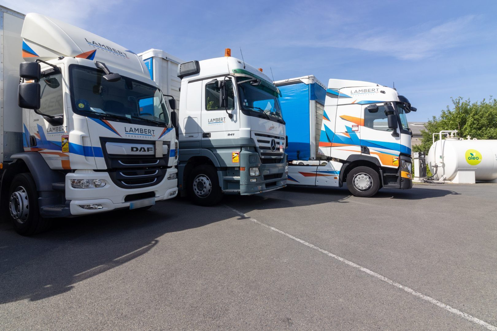 Différents camions de transport de profil