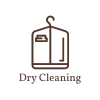 A dry cleaning logo with a suit jacket hanging on a hanger.