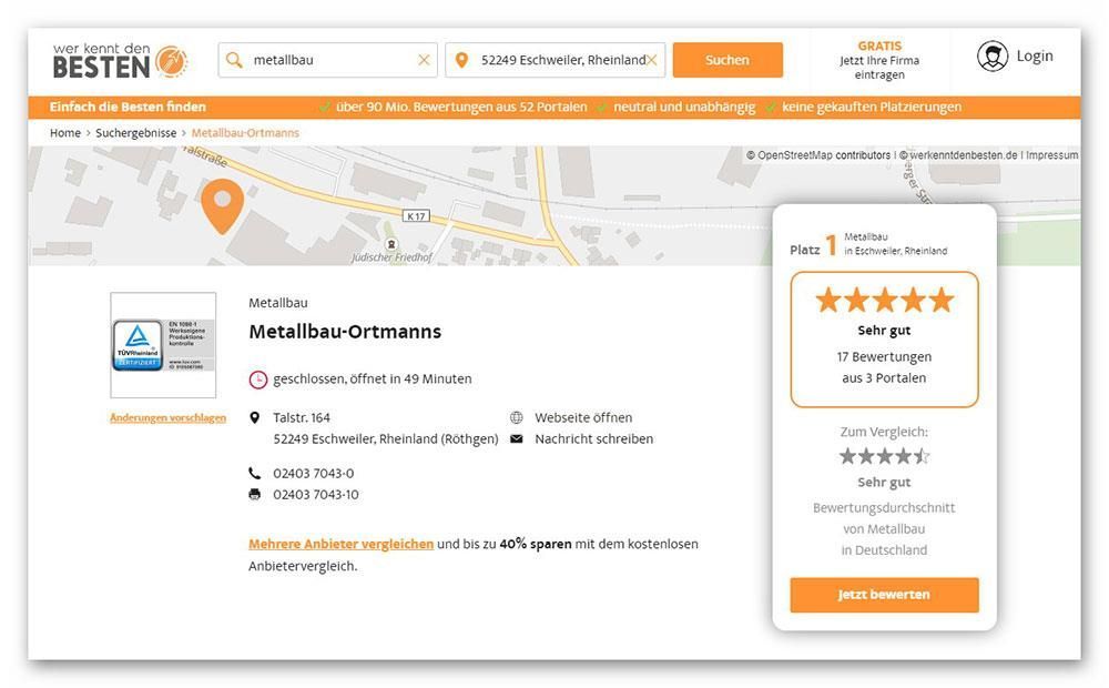 Ein Screenshot einer Website mit einer Karte und einer Rezension darauf.