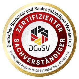 Ein rot-weißer Kreis mit dem Wort dgusv darauf