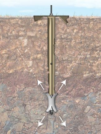 Un dibujo de un agujero en el suelo con flechas que apuntan en diferentes direcciones.