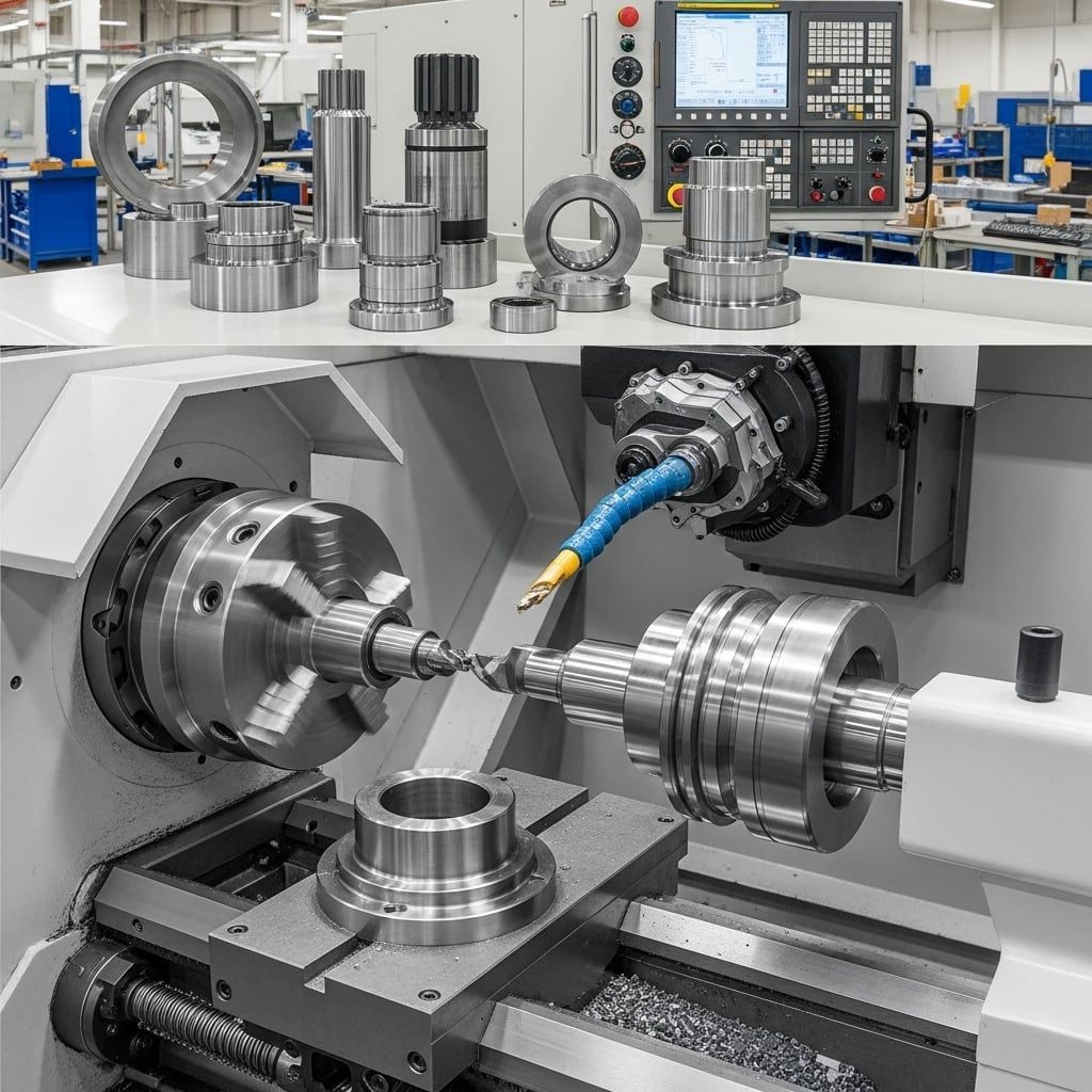 Una máquina está cortando un trozo de metal en una fábrica.