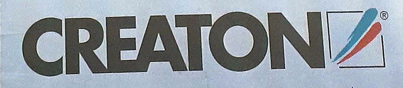 Logo für Creaton, ein Quadrat mit blauen und roten schrägen Linien und ein Kreis mit einem „r“.