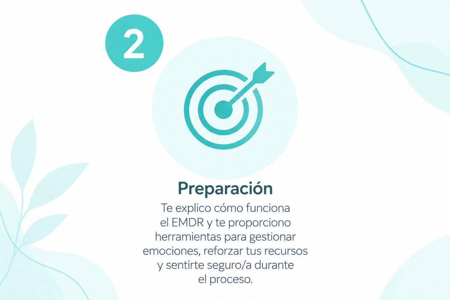 Icono de diana turquesa con el texto “Preparación” sobre fondo blanco y detalles decorativos suaves.