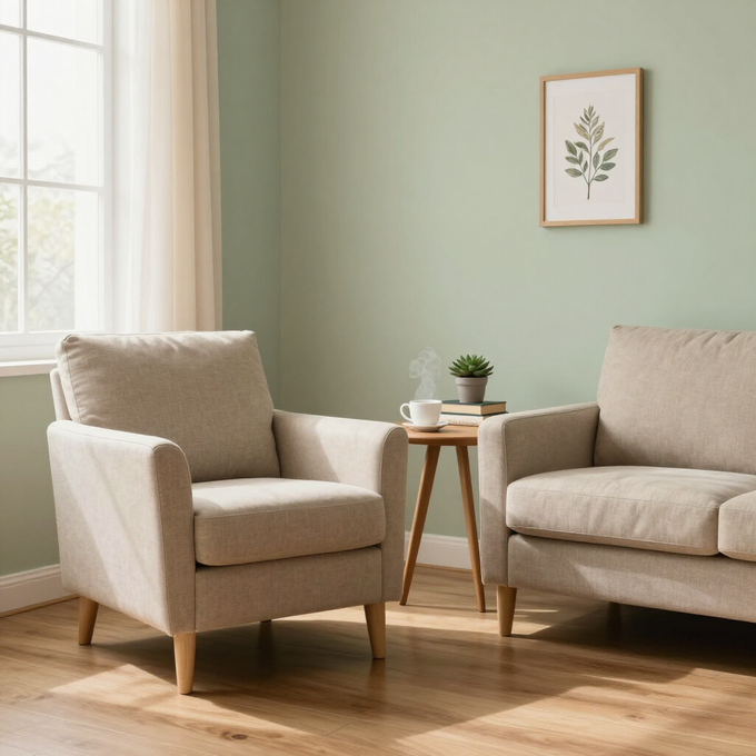 Dos sillones de color beige junto a