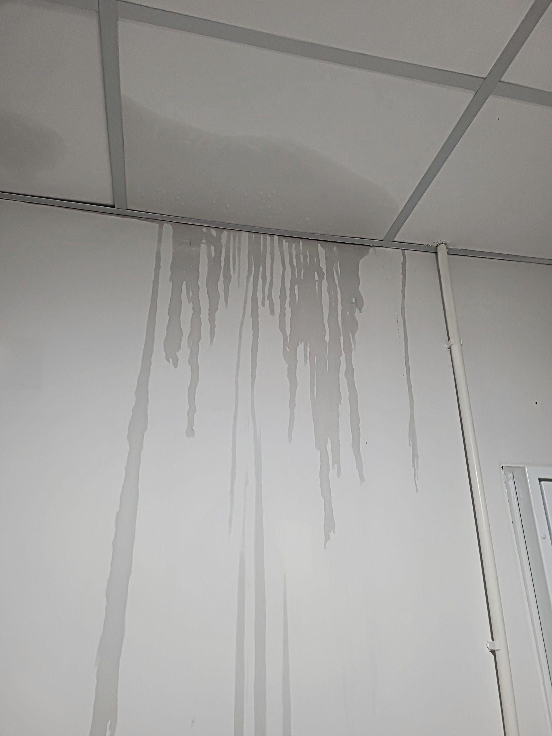 Fuite d'eau qui coule sur un mur à l'intérieur d'un bâtiment