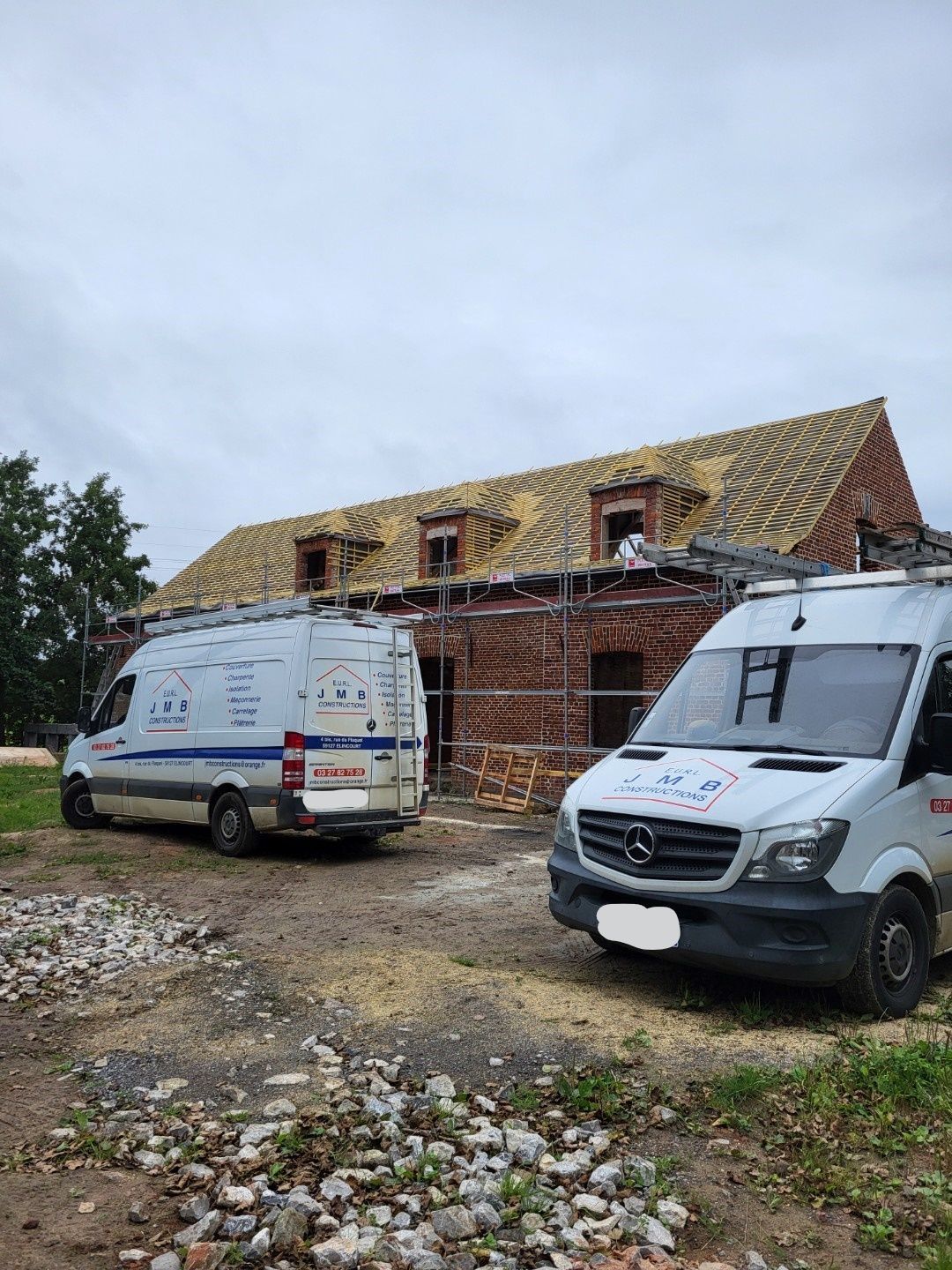 Chantier de toiture en ardoise