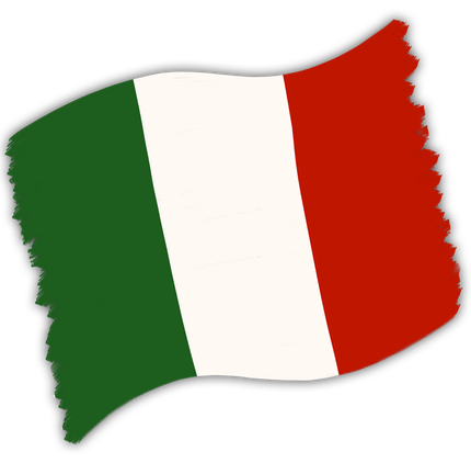 Italienische Flagge, grüne, weiße und rote vertikale Streifen, wehend, mit zerrissenen Rändern.