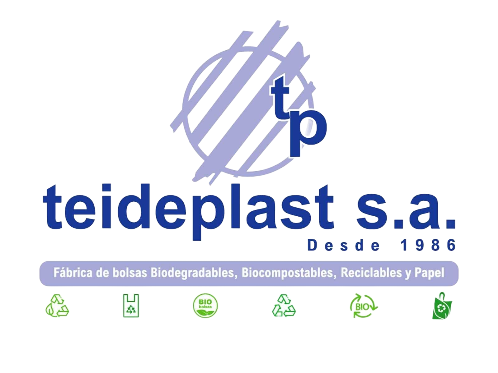 Logotipo para teideplast sa, empresa fabricante de bolsas biodegradables, compostables, reciclables y de papel.