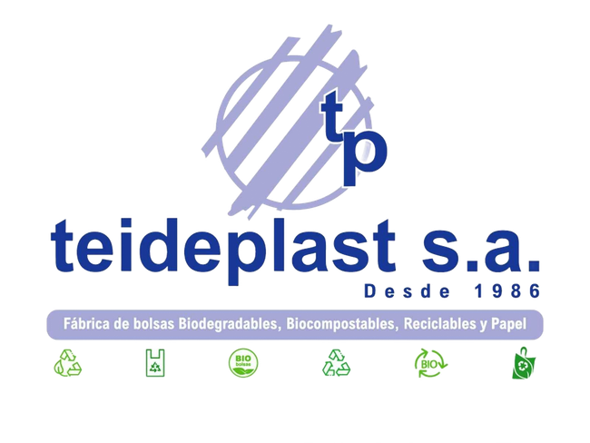 Logotipo para teideplast sa, empresa fabricante de bolsas biodegradables, compostables, reciclables y de papel.