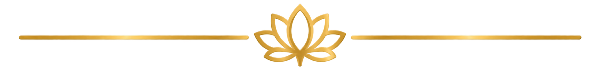 Separador floral dorado con un centro en forma de loto y líneas horizontales sobre un fondo blanco.