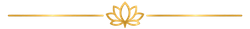 Separador floral dorado con un centro en forma de loto y líneas horizontales sobre un fondo blanco.