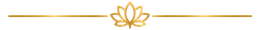 Separador floral dorado con un centro en forma de loto y líneas horizontales sobre un fondo blanco.