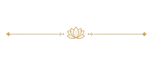 Separador floral dorado con centro de loto y fina línea horizontal sobre fondo blanco.