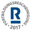 Kreis mit deutschem Text und „R“-Logo, Jahr 2017, blau und grau.