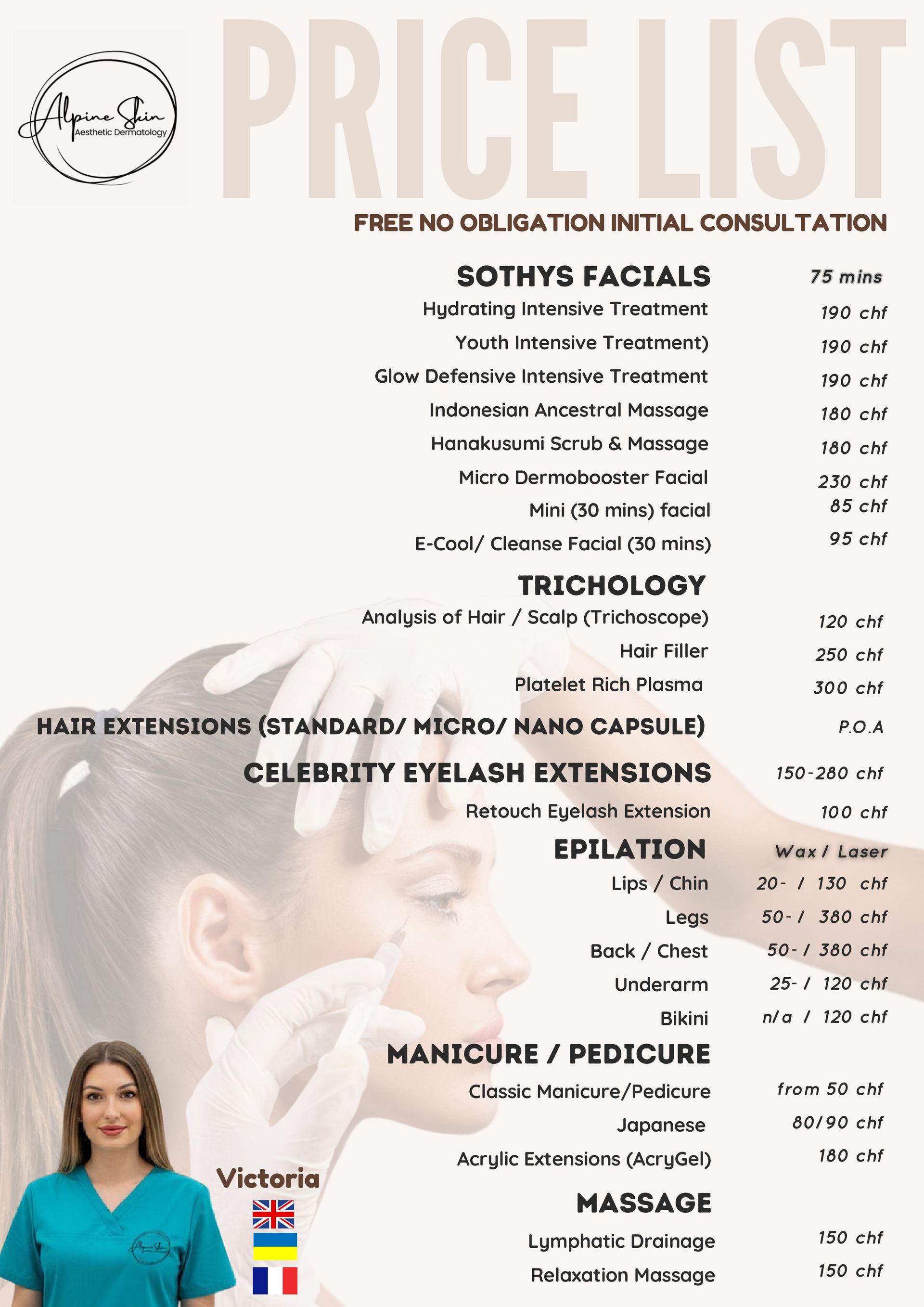 Liste des prix  prestations Alpin Skin / mésothérapie /microneedling