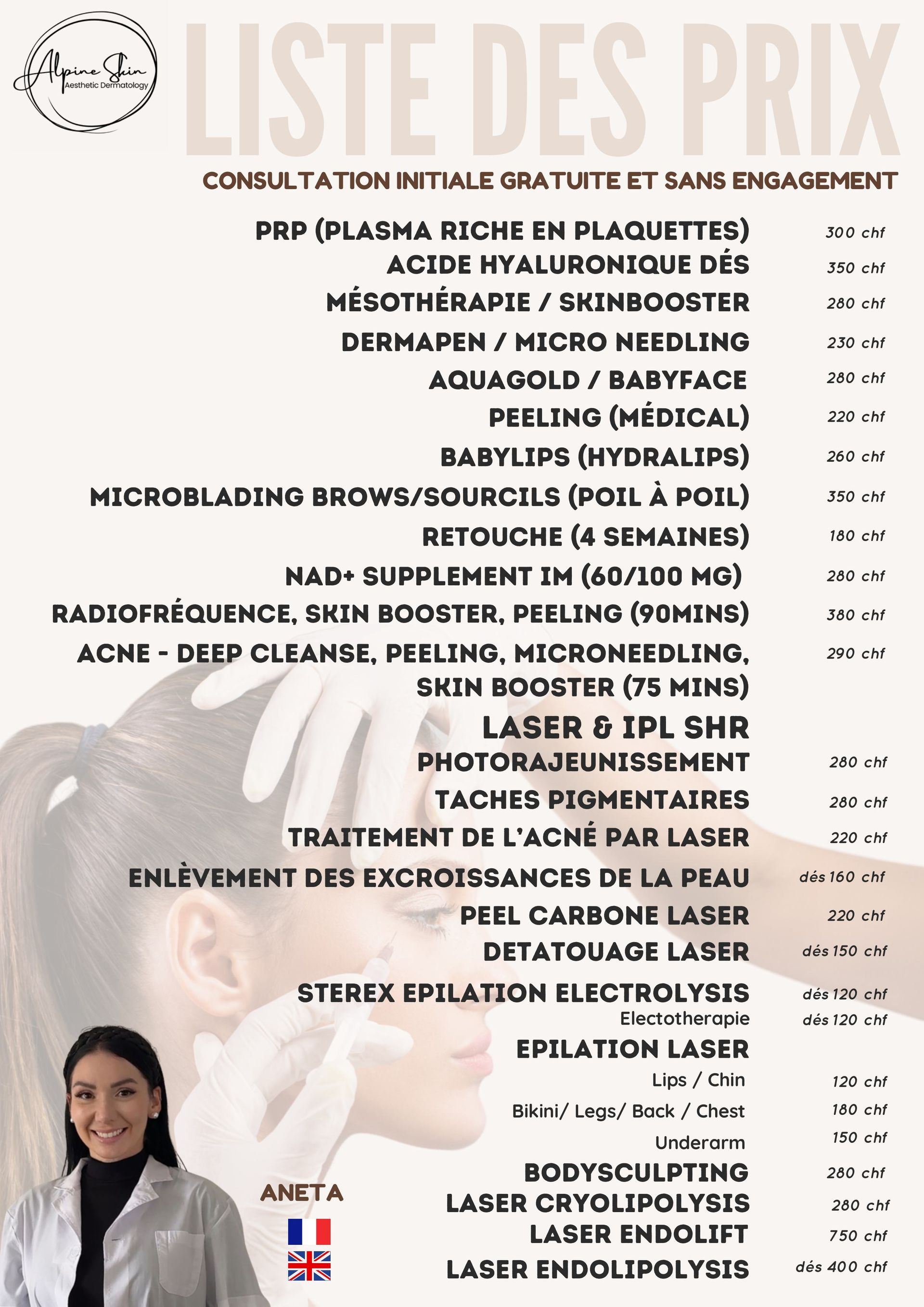 Liste des prix prestations Alpin Skin / lash extensions / eyelash extensions /
Sothys facials