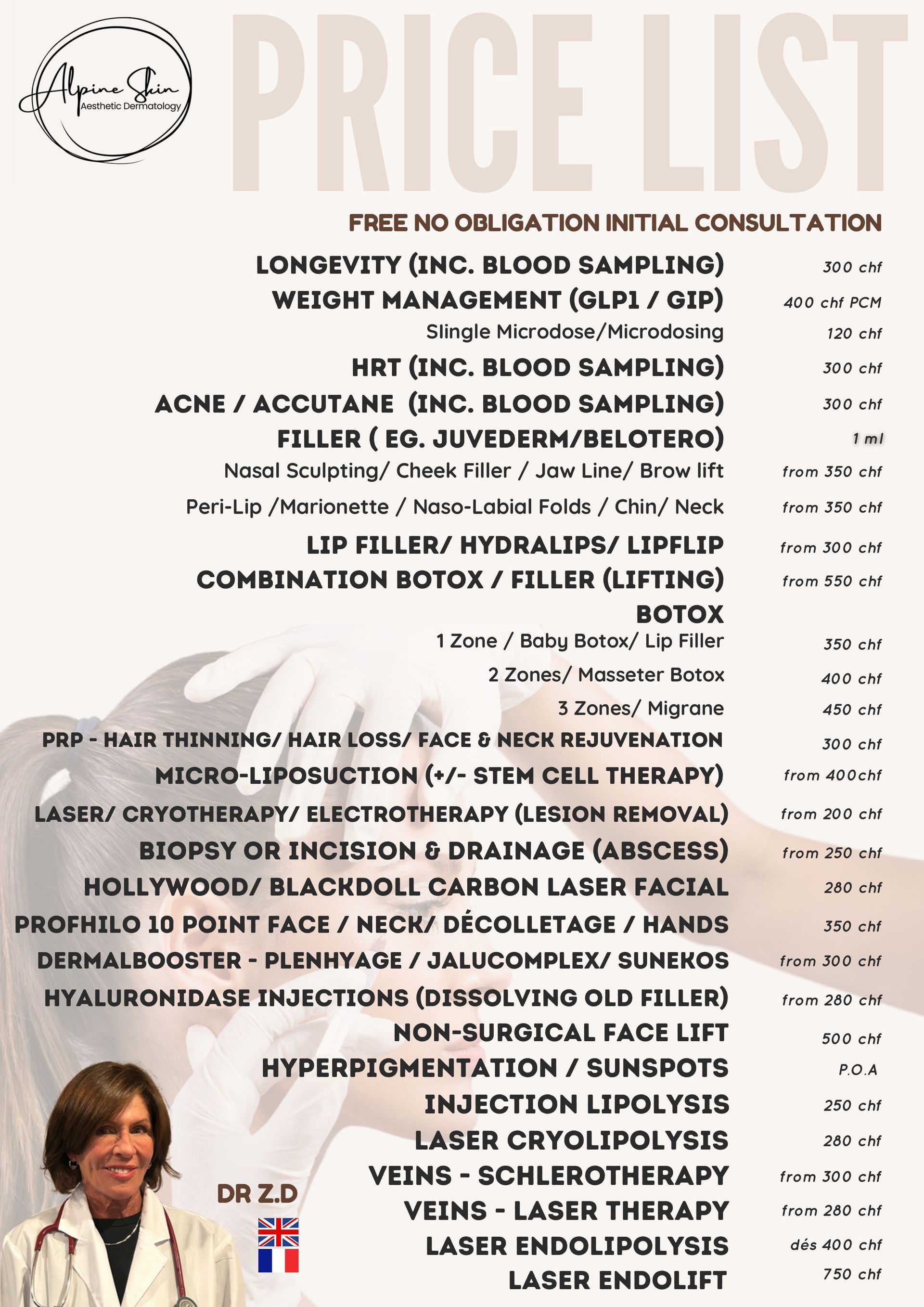Liste des prix prestations Alpin Skin / Sothys micro derma booster